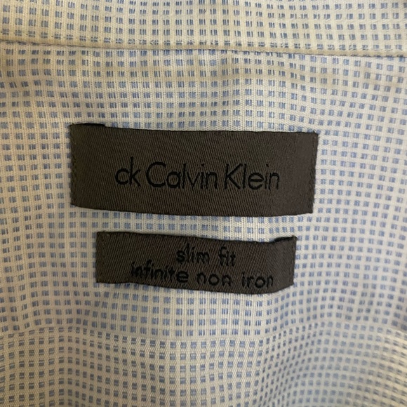 Dr. Calvin Klein Long-sleeve blue and white checker dress shirt button 34/35 - Picture 2 of 4